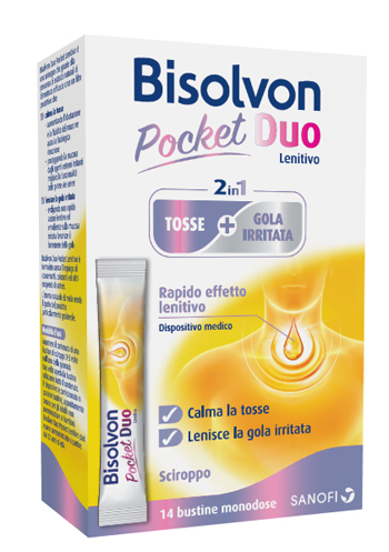 BISOLVON DUO POCKET LENITIVO TOSSE + GOLA IRRITATA A BASE DI MIELE E ALTEA 14 BUSTINE MONODOSE 10 ML - Farmacia Dott. Pasquale Russo