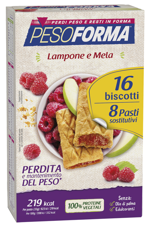 PESOFORMA BISCOTTI LAMPONE E MELA 16 BISCOTTI X 33G 8 PASTI SOSTITUTIVI - Farmacia Dott. Pasquale Russo