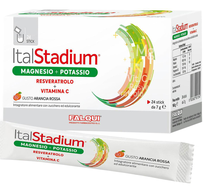 ITALSTADIUM MAGNESIO POTASSIO RESVERATOLO VITAMINA C ARANCIA ROSSA 24 STICK - Farmacia Dott. Pasquale Russo
