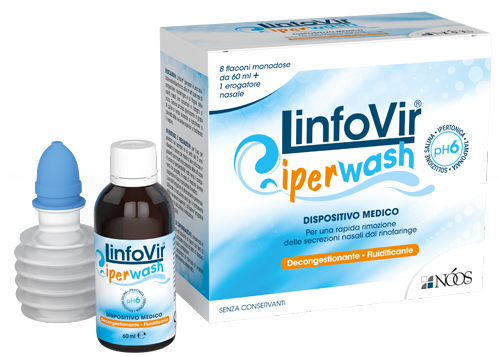 LINFOVIR IPERWASH SOLUZIONE SALINA IPERTONICA TAMPONATA 8 FLACONI DA 60 ML + 1 EROGATORE NASALE - Farmacia Dott. Pasquale Russo