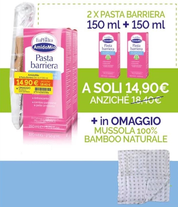 EUPHIDRA AMIDOMIO PASTA BARRIERA 2X150 ML + MUSSOLA GADGET - Farmacia Dott. Pasquale Russo