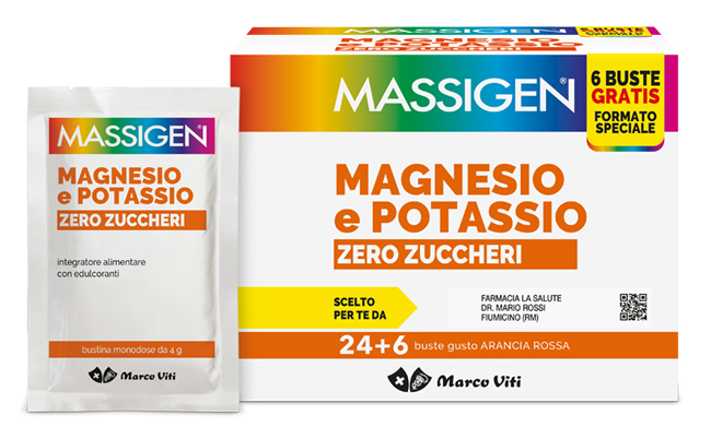 MASSIGEN MAGNESIO POTASSIO ZERO ZUCCHERO 24 BUSTINE + 6 BUSTINE - Farmacia Dott. Pasquale Russo
