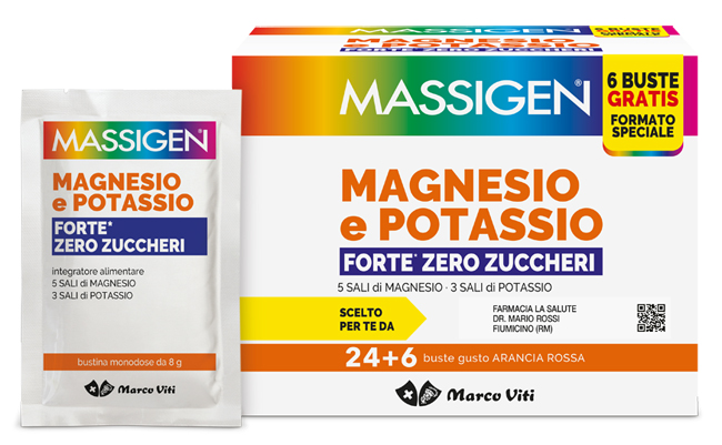MASSIGEN MAGNESIO POTASSIO FORTE ZERO ZUCCHERO 24 BUSTINE + 6 BUSTINE - Farmacia Dott. Pasquale Russo