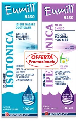 EUMILL NASO BIPACK SPRAY SOLUZIONE ISOTONICA 100 ML + SOLUZIONE IPERTONICA 100 ML - Farmacia Dott. Pasquale Russo