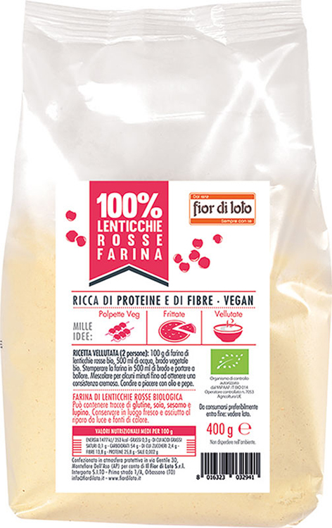 FIOR DI LOTO FARINA DI LENTICCHIE ROSSE BIO 400 G - Farmacia Dott. Pasquale Russo