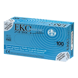 GUANTO MONOUSO IN NITRILE BLU SUPERFICIE MICRORUVIDA EKO ZERO PW SENZA POLVERE MISURA 8 MEDIUM 100 PEZZI - Farmacia Dott. Pasquale Russo