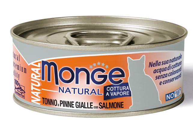 MONGE NATURAL QUALITY GATTO MONGE NATURAL TONNO PINNA GIALLA CON SALMONE 80 G - Farmacia Dott. Pasquale Russo