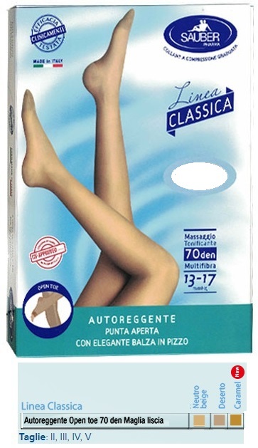 SAUBER AUTOREGGENTE OPEN TOE MAGLIA LISCIA 70 DEN COLORE NEUTRO BEIGE TAGLIA 2 LINEA CLASSICA - Farmacia Dott. Pasquale Russo