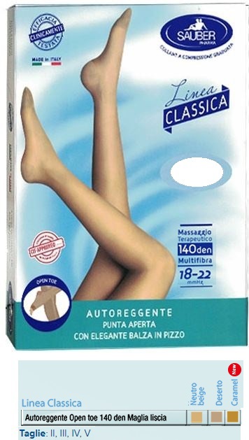 SAUBER AUTOREGGENTE OPEN TOE MAGLIA LISCIA 140 DEN COLORE NEUTRO BEIGE TAGLIA 3 LINEA CLASSICA - Farmacia Dott. Pasquale Russo