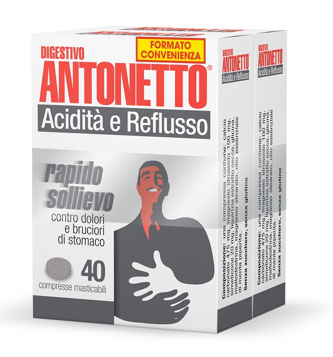 DIGESTIVO ANTONETTO ACIDITA' E REFLUSSO 80 COMPRESSE MASTICABILI 2 ASTUCCI DA 40 COMPRESSE - Farmacia Dott. Pasquale Russo