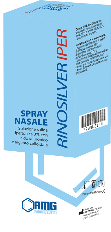 RINOSILVER SOLUZIONE SALINA IPERTONICA 3% CON ACIDO IALURONICO E ARGENTO COLLOIDALE SPRAY NASALE 20 ML - Farmacia Dott. Pasquale Russo