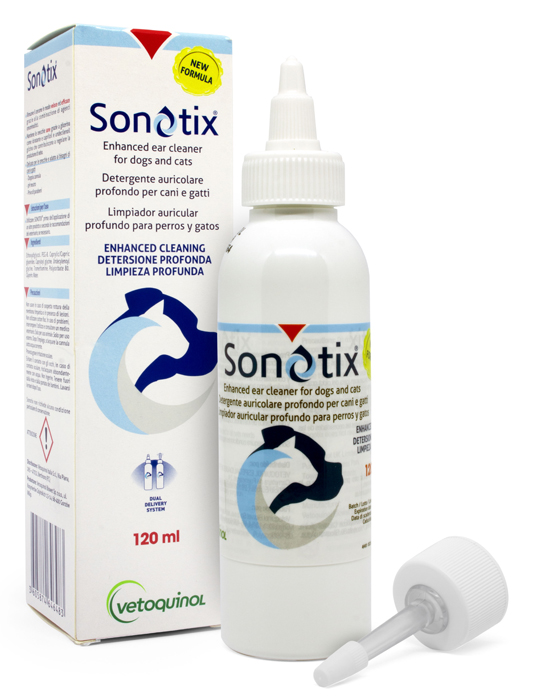 SONOTIX DETERGENTE AURICOLARE PROFONDO CANI E GATTI 120 ML + CANNULA CORTA RIGIDA + CANNULA LUNGA FLESSIBILE - Farmacia Dott. Pasquale Russo