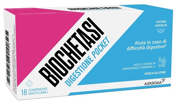 BIOCHETASI DIGESTIONE POCKET 18 COMPRESSE MASTICABILI - Farmacia Dott. Pasquale Russo