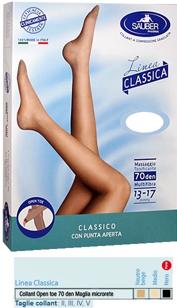 SAUBER COLLANT OPEN TOE MAGLIA MICRORETE 70 DEN COLORE NERO TAGLIA 2 LINEA CLASSICA - Farmacia Dott. Pasquale Russo