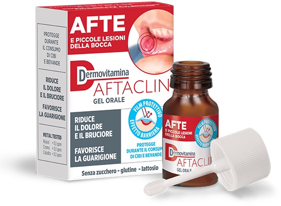 DERMOVITAMINA AFTACLIN GEL ORALE 7 ML CONTRO DOLORE E BRUCIONE SENZA ZUCCHERO E SENZA GLUTINE - Farmacia Dott. Pasquale Russo