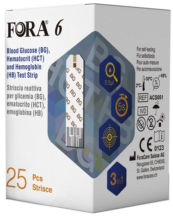 STRISCIA REATTIVA 3 IN 1 FORA 6 CONNECT MULTIFUNZIONALE BG/HCT/HB BOX DA 25 PEZZI - Farmacia Dott. Pasquale Russo