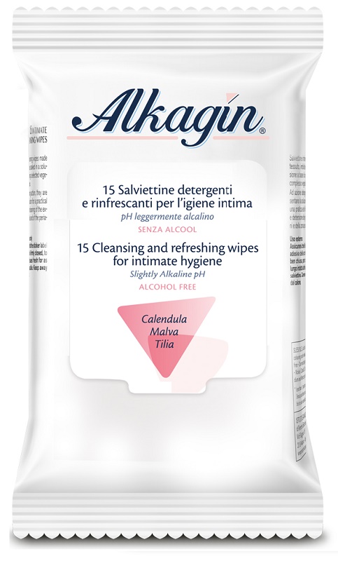 ALKAGIN SALVIETTINE DETERGENTI E RINFRESCANTI PER L'IGIENE INTIMA PH LEGGERMENTE ALCALINO SENZA ALCOOL 15 PEZZI CALENDULA MALVA E TILIA - Farmacia Dott. Pasquale Russo