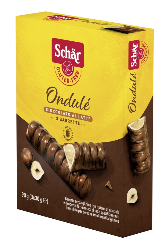 SCHAR ONDULE' BARRETTE CON RIPIENO DI NOCCIOLE RICOPERTE DI CIOCCOLATO AL LATTE 3 PORZIONI DA 30 G - Farmacia Dott. Pasquale Russo