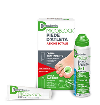 DERMOVITAMINA MICOBLOCK PIEDE D'ATLETA AZIONE TOTALE CREMA 30ML + SPRAY BARRIERA 3 IN 1 100 ML - Farmacia Dott. Pasquale Russo