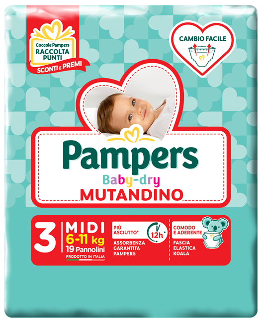 PAMPERS BABY DRY MUTANDINA MIDI SMALL PACK 19 PEZZI - Farmacia Dott. Pasquale Russo