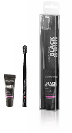 CURAPROX BLACK IS WHITE DENTIFRICI SBIANCANTI 1 DENTIFRICIO DA 10ML + 1 SPAZZOLINO - Farmacia Dott. Pasquale Russo