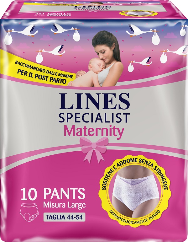 LINES SPECIALIST MATERNITY MUTANDINA ASSORBENTE PER PERDITE POST PARTO MISURA LARGE 10 PEZZI - Farmacia Dott. Pasquale Russo