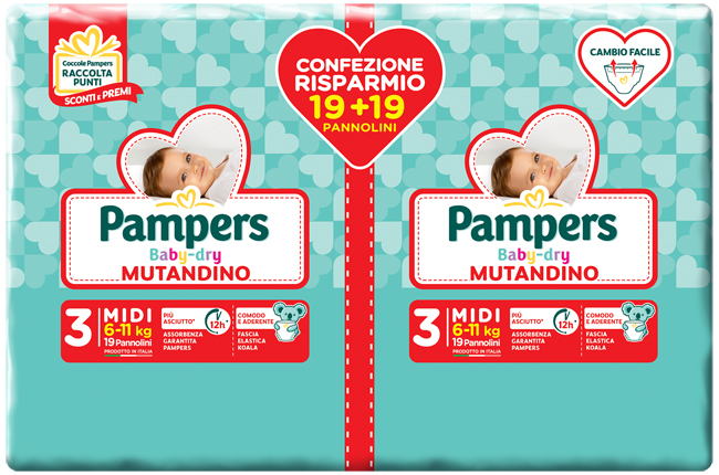 PAMPERS BABY DRY PANNOLINO A MUTANDINA DUO DWCT MIDI 38 PEZZI - Farmacia Dott. Pasquale Russo