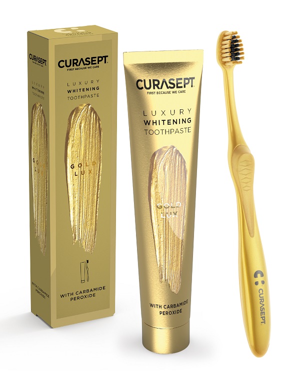 CURASEPT GOLD LUXURY WHITENING DENTIFRICIO 75 ML + SPAZZOLINO - Farmacia Dott. Pasquale Russo