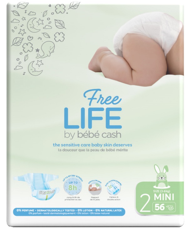FREELIFE BY BEBECASH PANNOLINI MINI TAGLIA 2 3-6 KG GIROVITA 30-48 CM 56 PEZZI - Farmacia Dott. Pasquale Russo