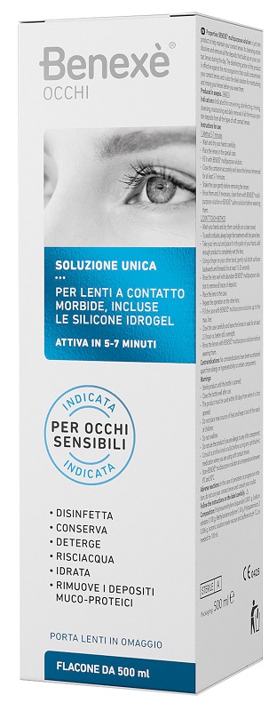 SOLUZIONE UNICA BENEXE' OCCHI PULIZIA LENTI A CONTATTO 500 ML + PORTALENTI IN OMAGGIO - Farmacia Dott. Pasquale Russo