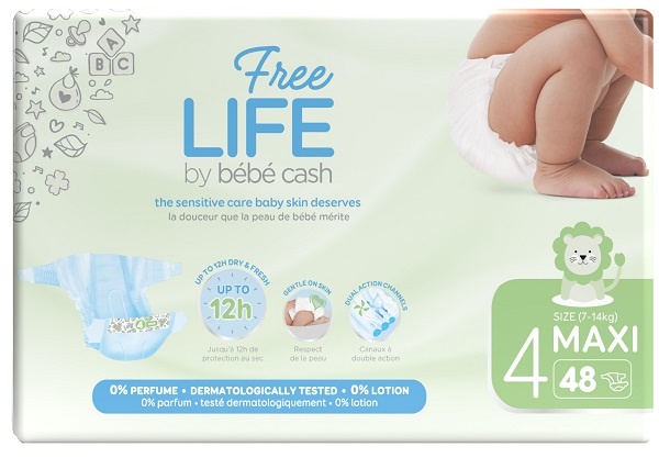 FREELIFE BY BEBECASH PANNOLINI MAXI TAGLIA 4 7-18 KG GIROVITA 38-60 CM 48 PEZZI - Farmacia Dott. Pasquale Russo