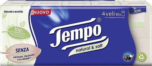 TEMPO FAZZOLETTI NATURAL&SOFT 10 PEZZI DA 9 FAZZOLETTI - Farmacia Dott. Pasquale Russo