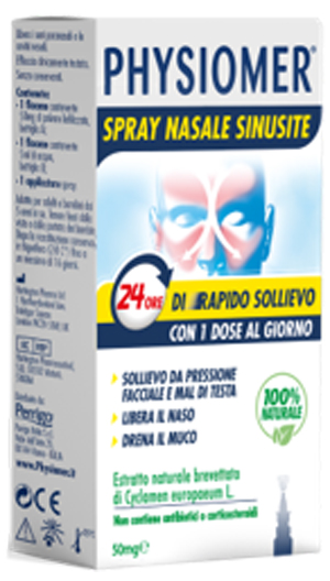PHYSIOMER SPRAY NASALE SINUSITE 2 PEZZI 1 FLACONE DA 50 MG DI ESTRATTO DI CICLAMINO NATURALE LIOFILIZZATO + 1 FIALE DA 5 ML DI SOLVENTE - Farmacia Dott. Pasquale Russo