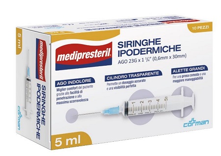 SIRINGA IPODERMICA MEDIPRESTERIL AGO 23 GAUGE 1 1/4 0,5X30MM 5 ML 10 PEZZI - Farmacia Dott. Pasquale Russo