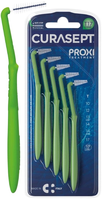 SCOVOLINO CURASEPT PROXI ANGLE MISURA T17 CONICO ISO 5 VERDE DIAMETRO 1,7 MM 5 PEZZI - Farmacia Dott. Pasquale Russo