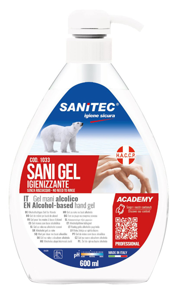 GEL IGIENIZZANTE MANI ALCOLICO 70% PRONTO ALL'USO SANI GEL SANITEC 600 ML USO PROFESSIONALE - Farmacia Dott. Pasquale Russo