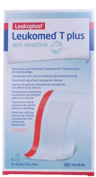 LEUKOMED T PLUS SKIN SENSITIVE MEDICAZIONE POST-OPERATORIA TRASPARENTE IMPERMEABILE CON MASSA ADESIVA AL SILICONE 8X15CM 5 PEZZI - Farmacia Dott. Pasquale Russo