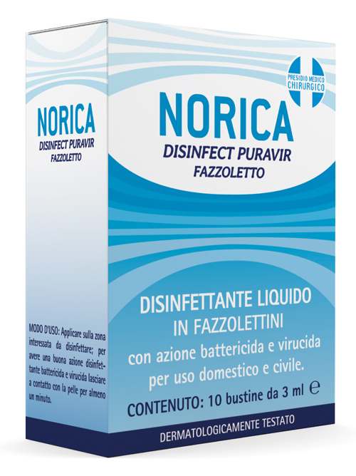 NORICA DISINFECT PURAVIR FAZZOLETTO 10 BUSTINE DA 3 ML - Farmacia Dott. Pasquale Russo