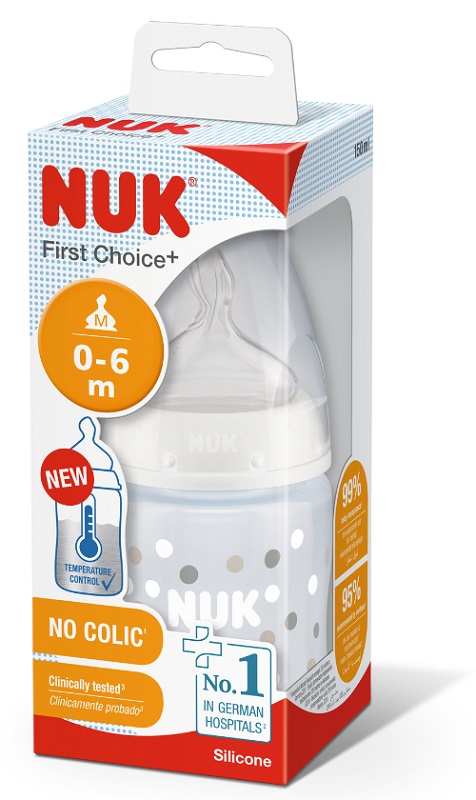 NUK BIBERON FIRST CHOICE+ TEMPERATURE CONTROL IN POLIPROPILENE DA 150 ML TETTARELLA SILICONE 0-6 MESI - Farmacia Dott. Pasquale Russo