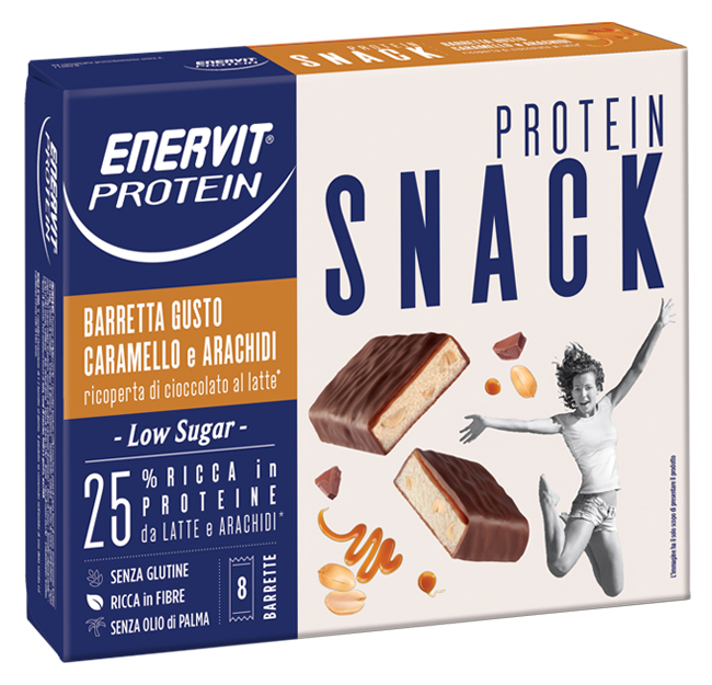 ENERVIT PROTEIN SNACK CARAMELLO ARACHIDI LOW SUGAR 8 BARRETTE 31 G - Farmacia Dott. Pasquale Russo