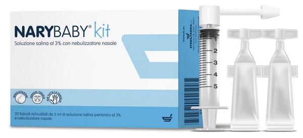 NARY BABY KIT SOLUZIONE SALINA IPERTONICA AL 3% 20 FIALOIDI + NEBULIZZATORE NASALE - Farmacia Dott. Pasquale Russo
