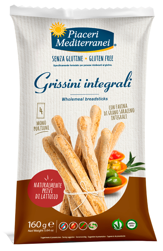 PIACERI MEDITERRANEI GRISSINI INTEGRALI 160 G - Farmacia Dott. Pasquale Russo