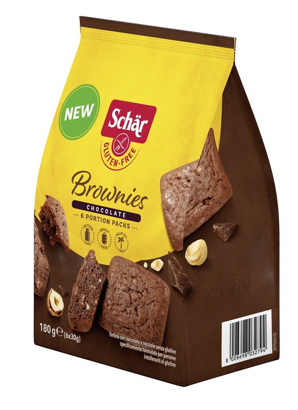 SCHAR BROWNIES CHOCOLATE TORTINA CON CIOCCOLATO E NOCCIOLE 6 MONOPORZIONI DA 30 G - Farmacia Dott. Pasquale Russo