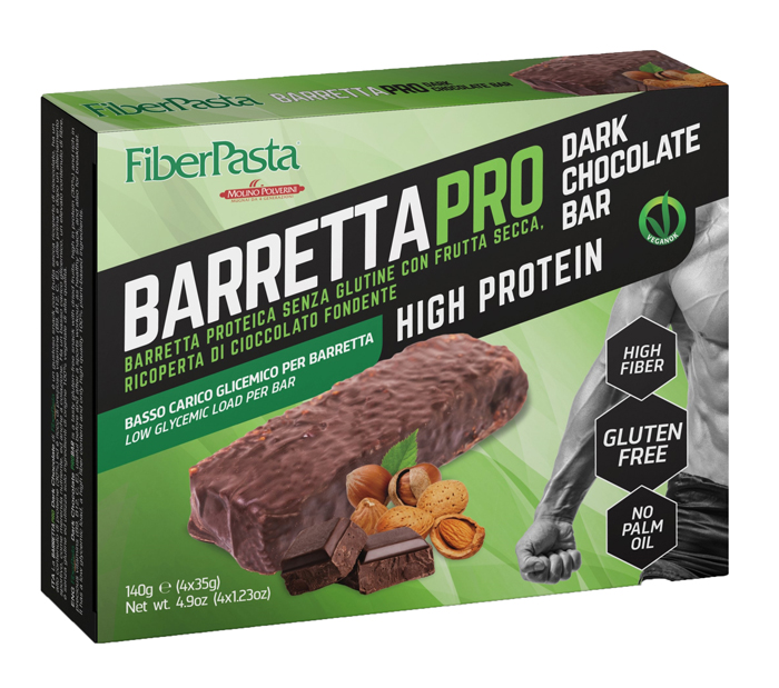 FIBERPASTA BARRETTA PROT DARK CHOCOLATE 4X35 G - Farmacia Dott. Pasquale Russo