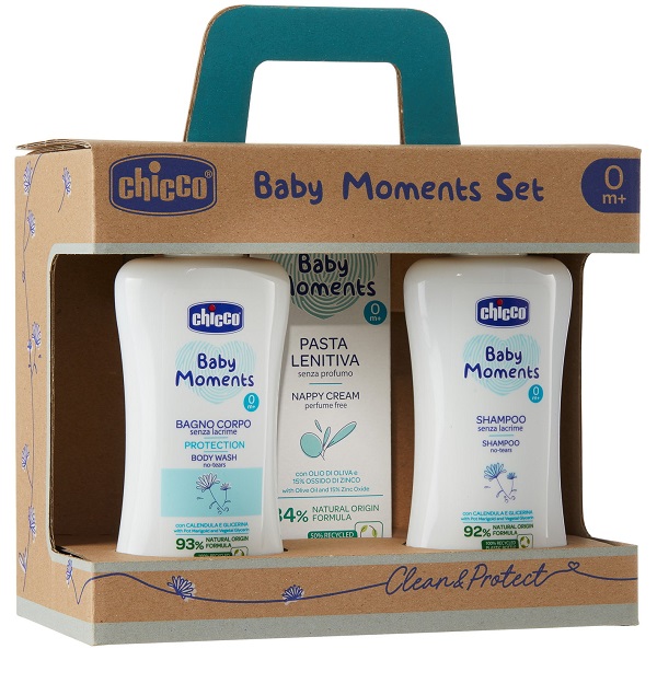 CHICCO BABY MOMENTS SET BAGNOCHIUMA PELLI DELICATE 200 ML + SHAMPOO PELLI DELICATE 200 ML + PASTA CAMBIO PELLI DELICATE 100 ML - Farmacia Dott. Pasquale Russo