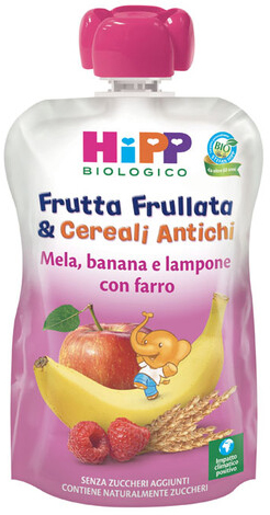 HIPP BIO FRUTTA FRULLATA&CEREALI ANTICHI MELA BANANA LAMPONE FARRO 90 G - Farmacia Dott. Pasquale Russo
