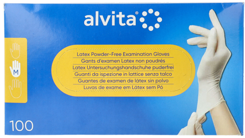 GUANTI DA ISPEZIONE ALVITA IN LATTICE SENZA TALCO M 100 PEZZI - Farmacia Dott. Pasquale Russo