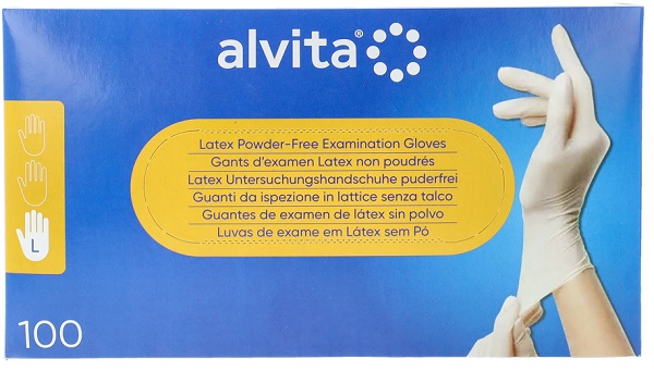GUANTI DA ISPEZIONE ALVITA IN LATTICE SENZA TALCO L 100 PEZZI - Farmacia Dott. Pasquale Russo