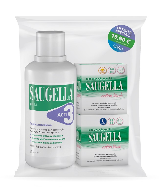 SAUGELLA ACTI3 DETERGENTE INTIMO + 2 SCATOLE ASSORBENTI GIORNO E NOTTE - Farmacia Dott. Pasquale Russo