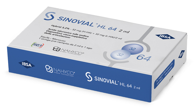 SIRINGA INTRA-ARTICOLARE SINOVIAL HL 64 ACIDO IALURONICO SALE SODICO 3,2% 32MG H-HA + 32MG H-LA/2ML 2 ML - Farmacia Dott. Pasquale Russo